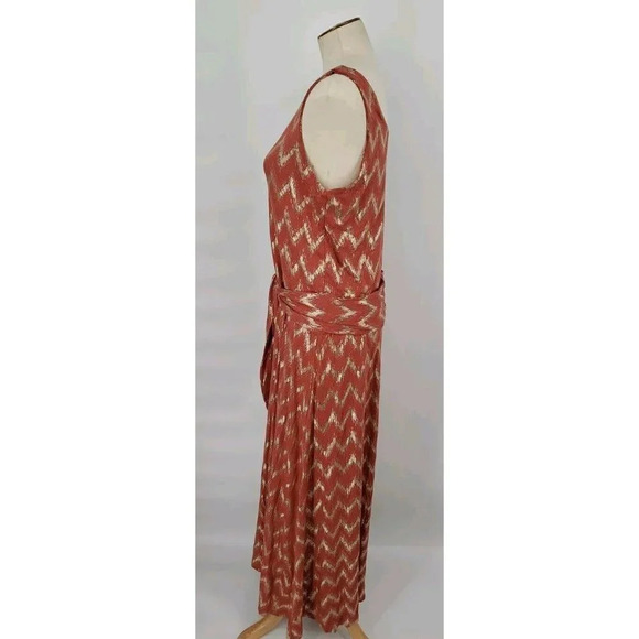 Soft Surroundings Sz Med Alessandra Orange Gold Metallic Chevron Maxi Dress USA - Picture 6 of 8
